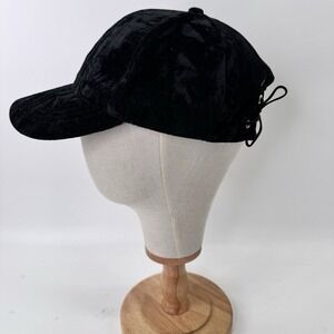 Vintage Y2K BCBG Black Velvet Velour Hat Cap Mob Wife Indie Dance OS Lace Up